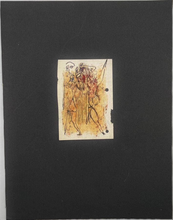 SLAVKO KOPAČ (1913-1995) - Couple, 1947, gouache, encre sur papier imprimé au d…