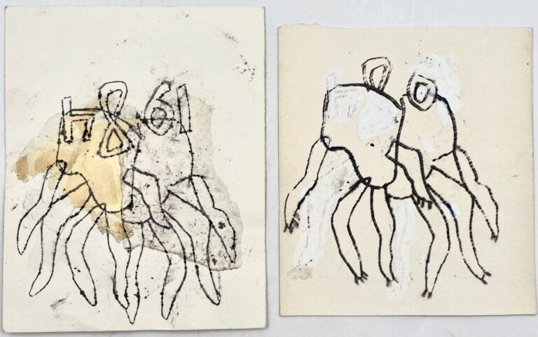 SLAVKO KOPAČ (1913-1995) - Couple, stylo et papier découpé, collé sur morceau d…