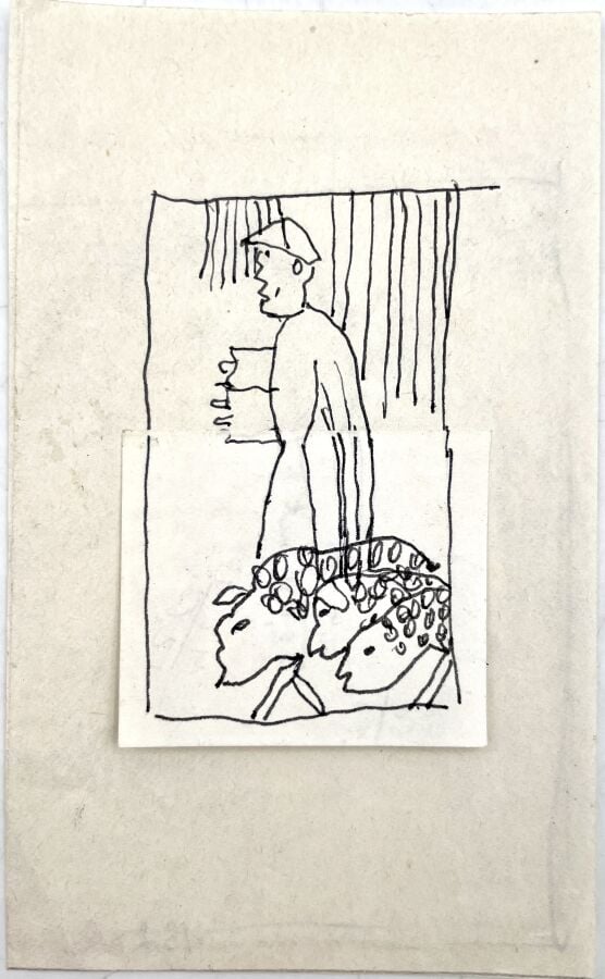 SLAVKO KOPAČ (1913-1995) - Couple, stylo et papier découpé, collé sur morceau d…