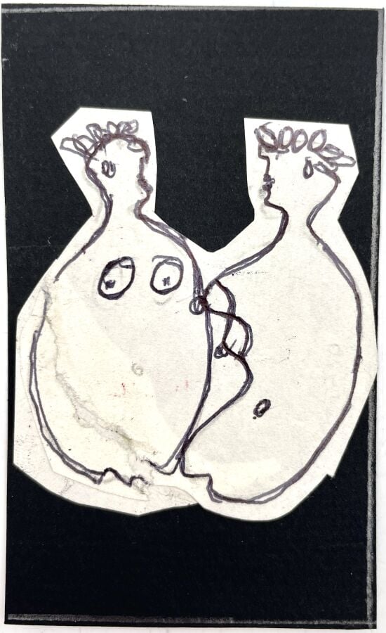 SLAVKO KOPAČ (1913-1995) - Couple, stylo et papier découpé, collé sur morceau d…