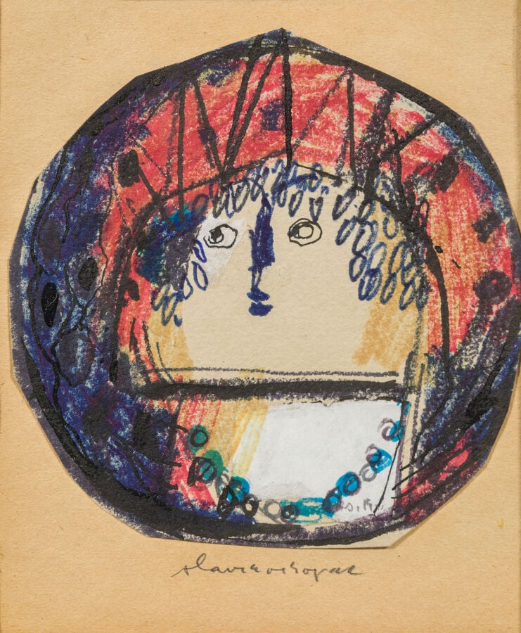 SLAVKO KOPAČ (1913-1995) - Femme au collier, 1972 - Crayons de couleur et colla…