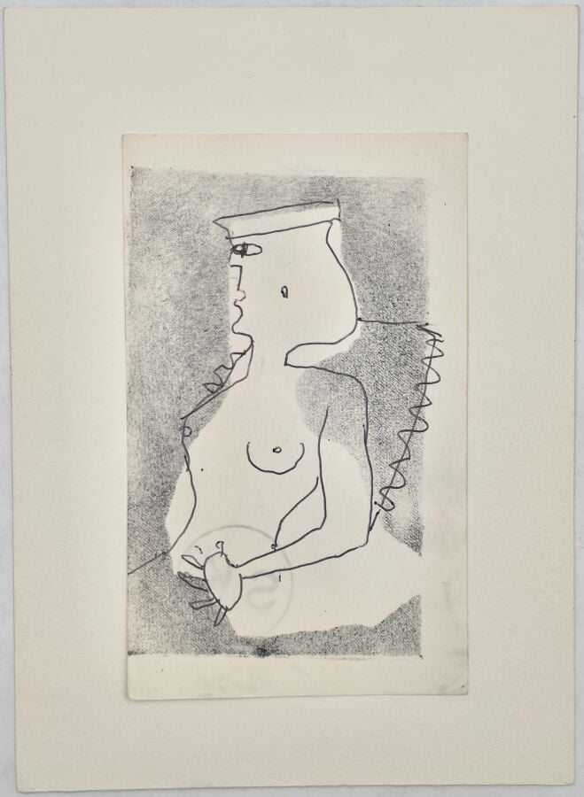 SLAVKO KOPAČ (1913-1995) - Femme de profil à l'éventail, encre sur papier, cach…