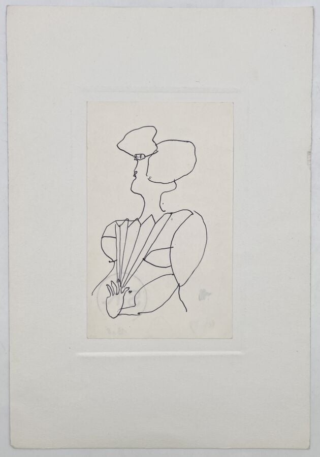 SLAVKO KOPAČ (1913-1995) - Femme de profil à l'éventail, encre sur papier, cach…