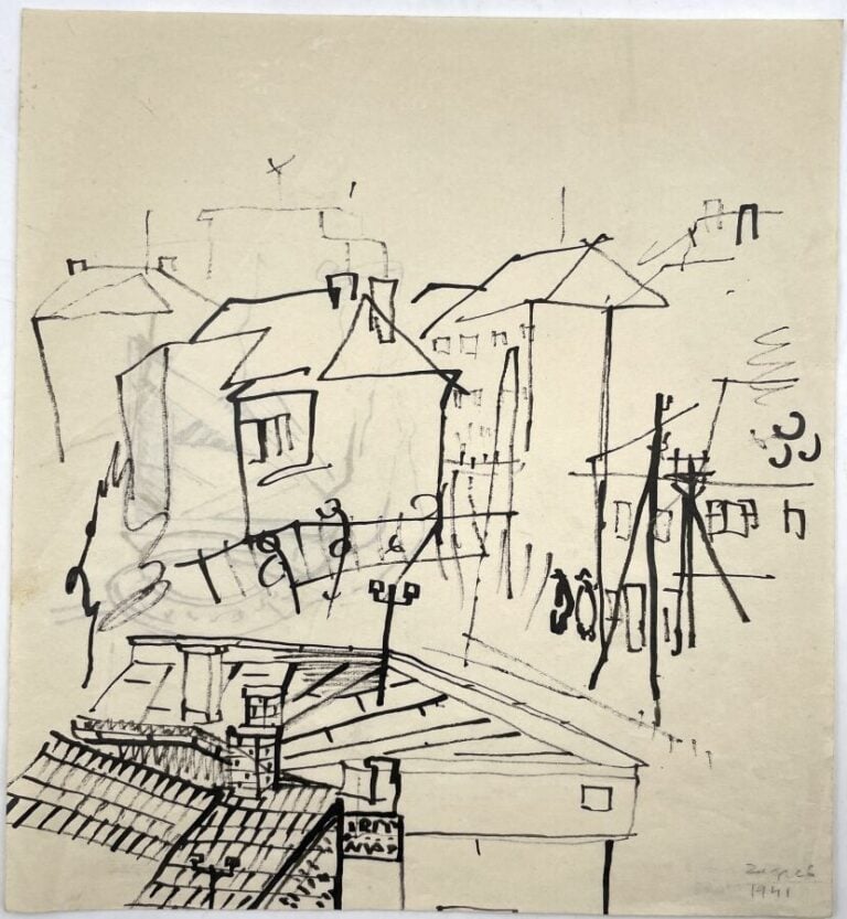 SLAVKO KOPAČ (1913-1995) - Frise d'éléphants, 1959, encre sur carton, monogramm…