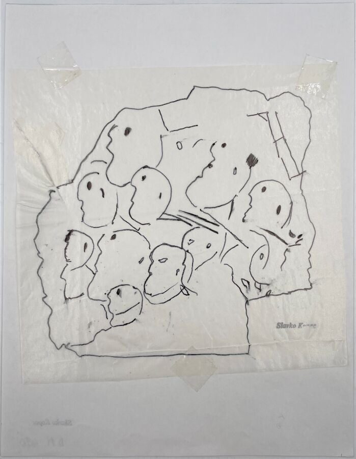 SLAVKO KOPAČ (1913-1995) - Groupe de tête, encre sur papier cristal scotché sur…
