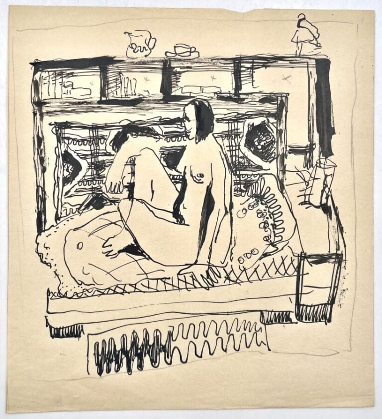 SLAVKO KOPAČ (1913-1995) - Nu assis sur un lit, Paris circa 1939/40 ,`encre sur…
