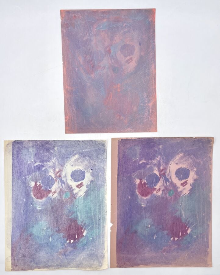 SLAVKO KOPAČ (1913-1995) - Papillons(?), 3 estampes avec variation de couleurs,…