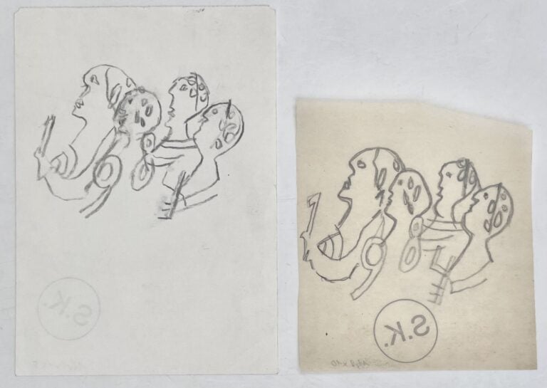 SLAVKO KOPAČ (1913-1995) - Têtes, technique mixte sur papier imprimé au dos, ca…