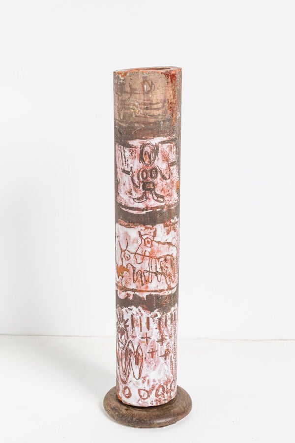 SLAVKO KOPAČ (1913-1995) - Totem - Terre cuite cylindrique partiellement émaill…