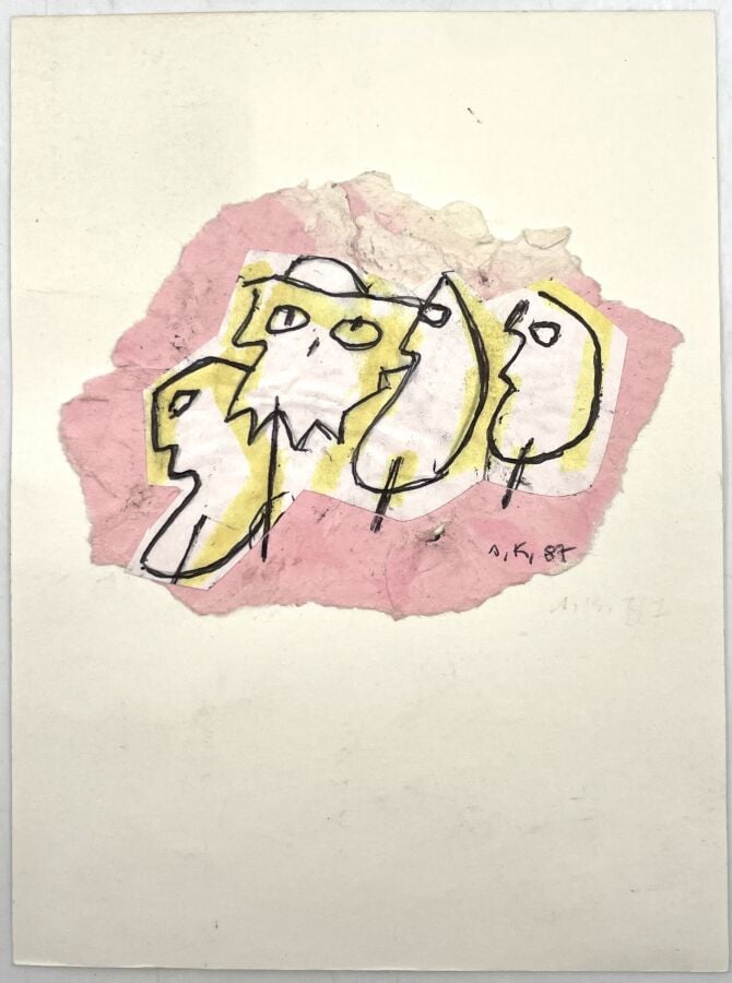 SLAVKO KOPAČ (1913-1995) - Visage, encre sur papier découpé et collé sur morcea…