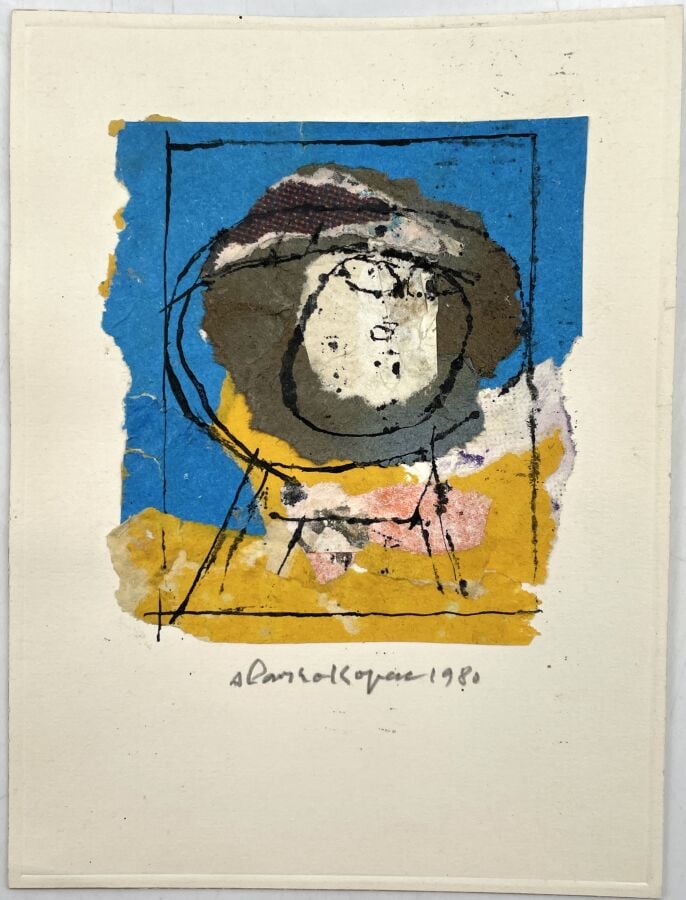 SLAVKO KOPAČ (1913-1995) - Visage, encre sur papier découpé et collé sur morcea…