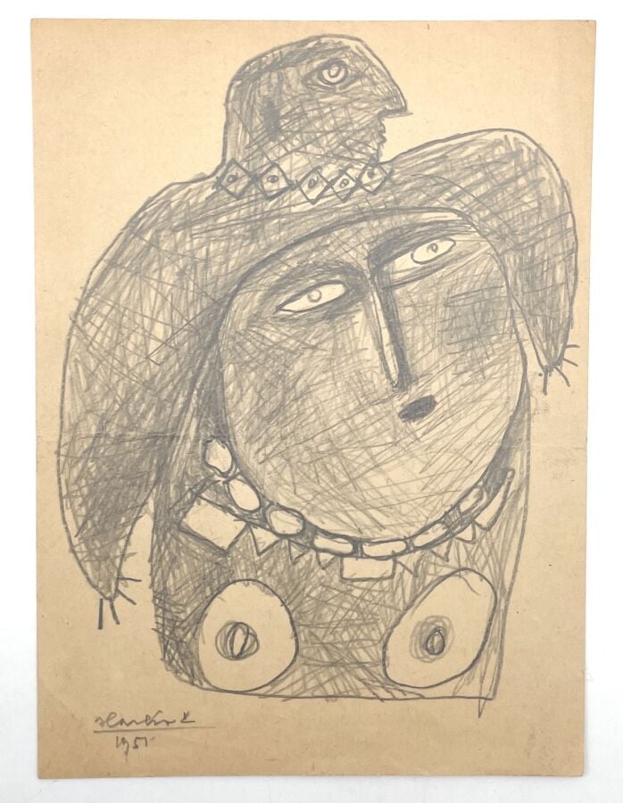 SLAVKO KOPAČ (1913-1995) - Visages, 1951,crayon sur papier, signé et daté en ba…