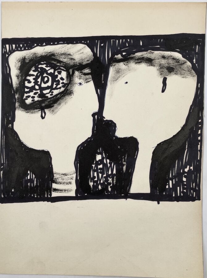 SLAVKO KOPAČ (1913-1995) - Visages et pipes, encre sur papier, partiellement co…