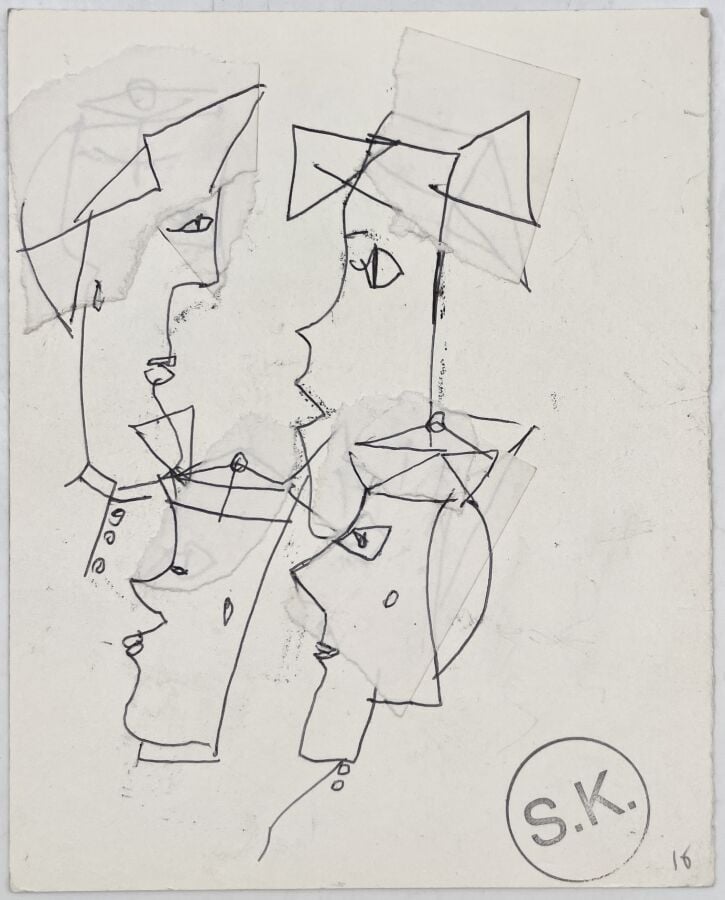 SLAVKO KOPAČ (1913-1995) - Visages, stylos et collages sur papier, cachet du mo…