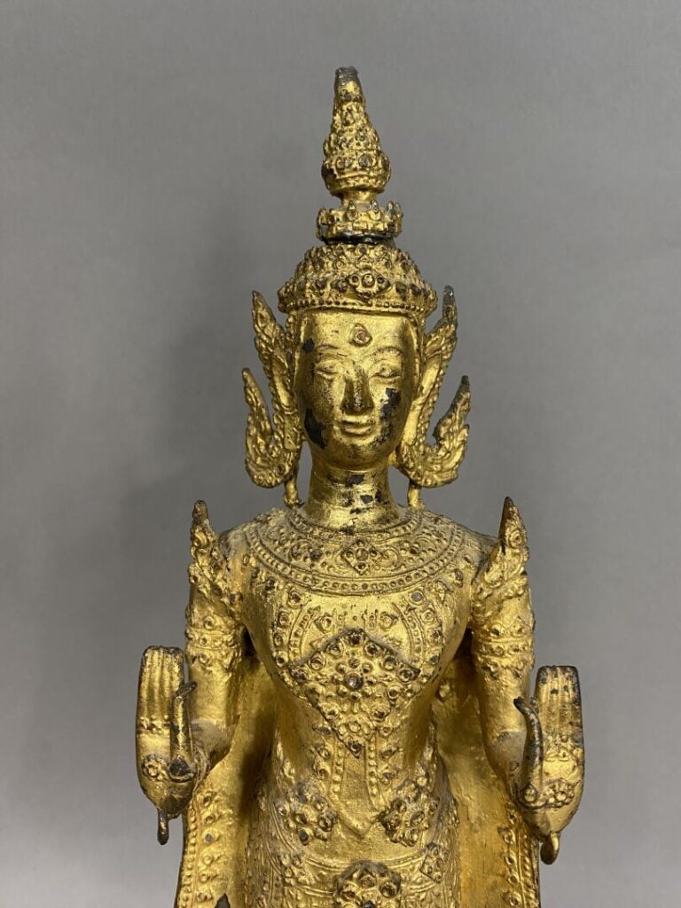 Thaïlande, Rattanakosin, Fin XIXème - Statue en bronze doré représentation boud…