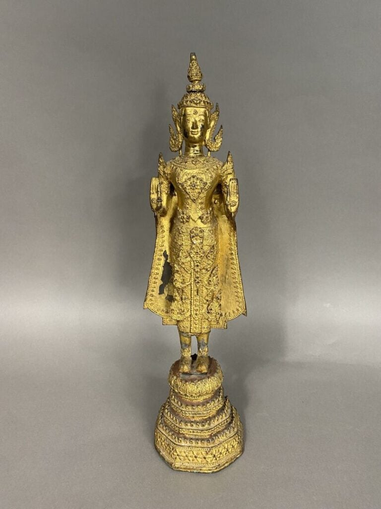 Thaïlande, Rattanakosin, Fin XIXème - Statue en bronze doré représentation boud…