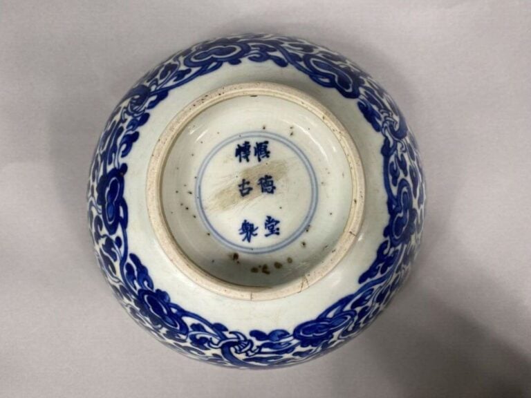 Vietnam - Large bol en porcelaine bleu blanc dit bleu de Hué à décor de dragons…