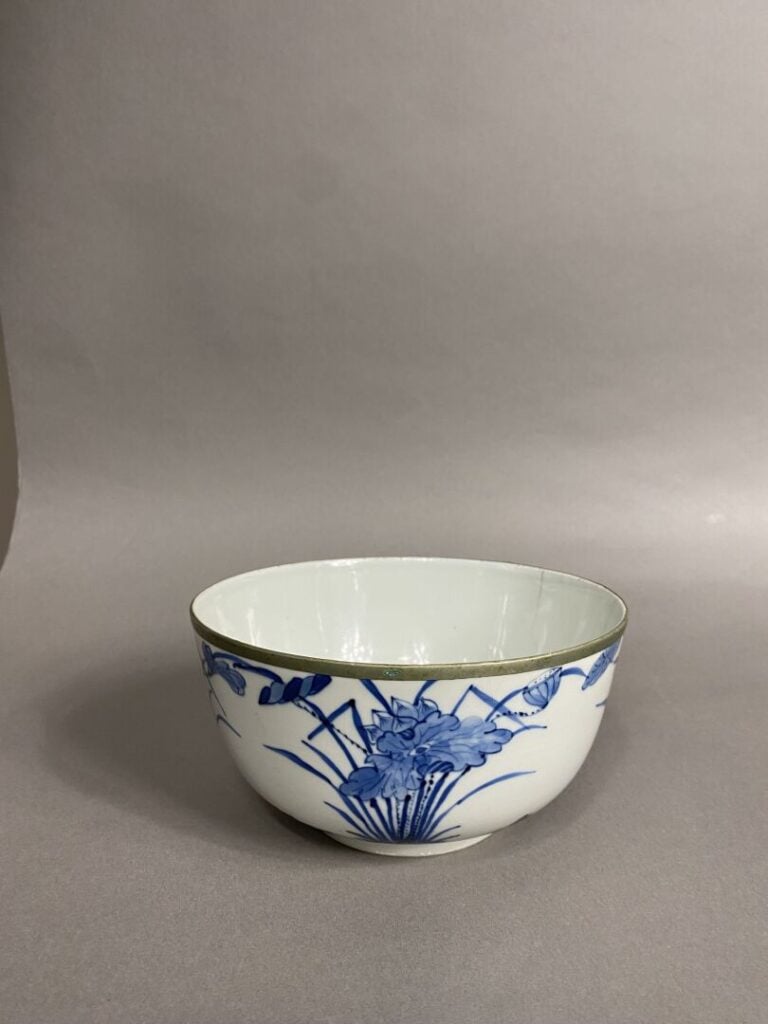 Vietnam - Large bol en porcelaine émaillée bleu blanc à décor de canards parmi…