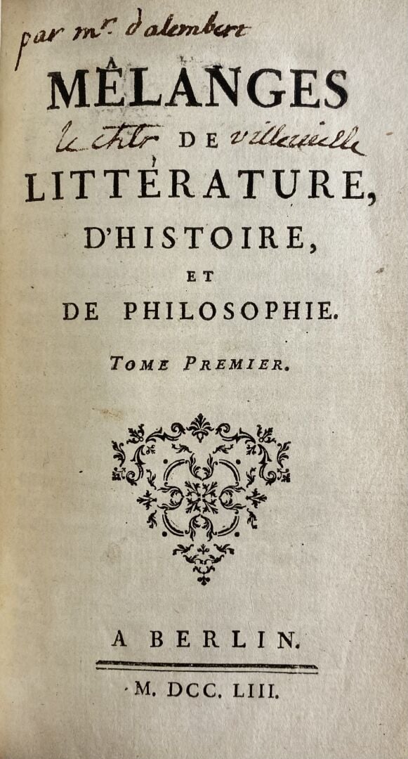 ALEMBERT (Jean Le Rond d'). - Mélanges de Littérature, d'Histoire, et de Philos…