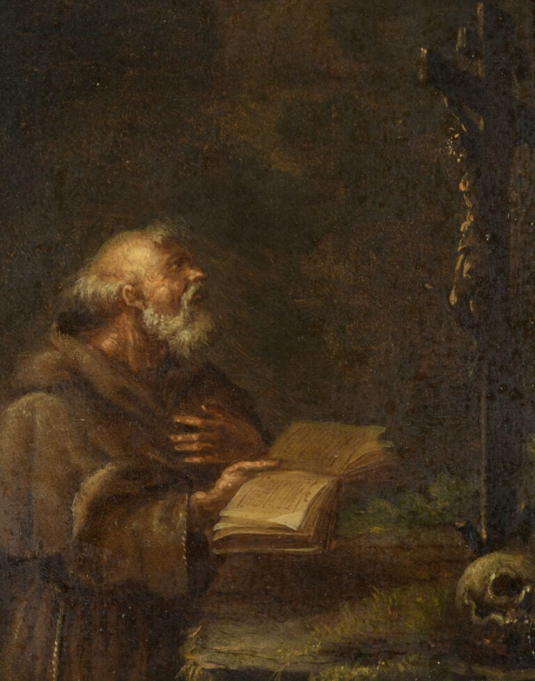 Ecole allemande du XVIIIe siècle - Deux Saints ermites - Paire d'huiles sur pan…