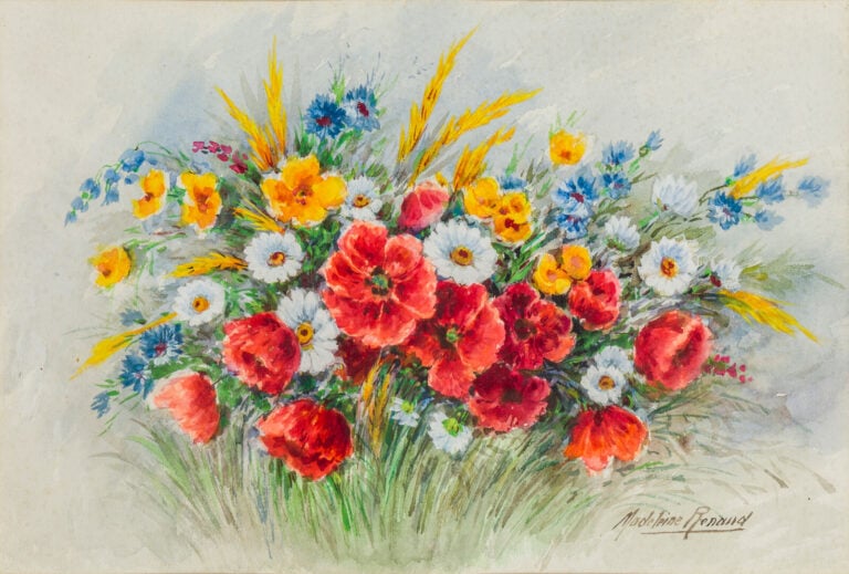 Madeleine RENAUD (1900-1994), - Fleurs, - Aquarelle sur papier - 37 x 55cm (enc…