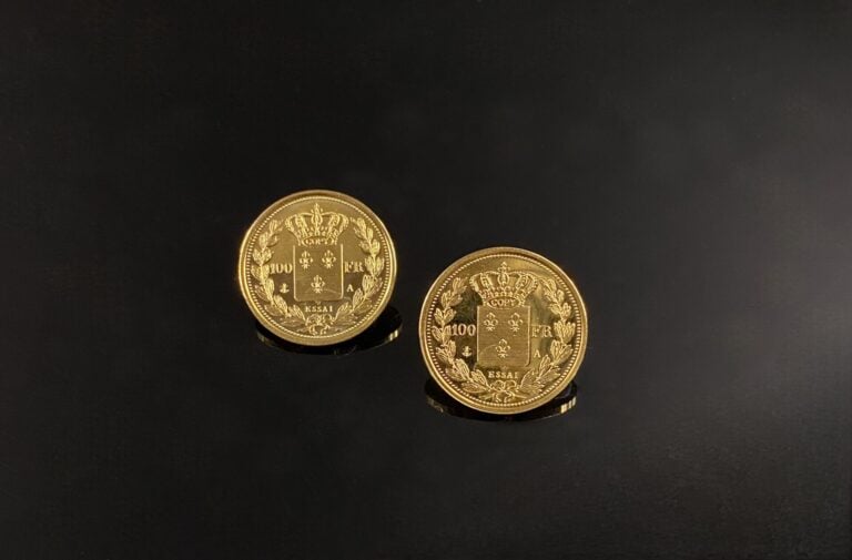 Médailles - France - Lot de deux médailles en or répliquant l'essai de 100 Fran…