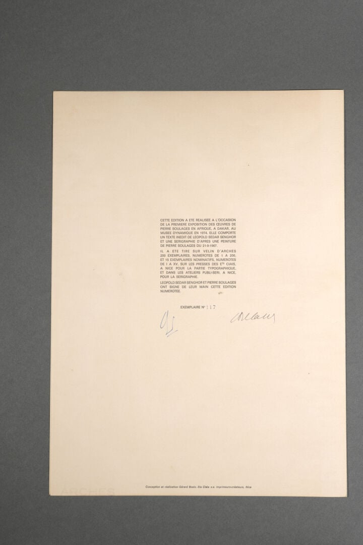 Pierre SOULAGES (1919-2022) - Sérigraphie n°3, 1974 - Editée à l'occasion de la…