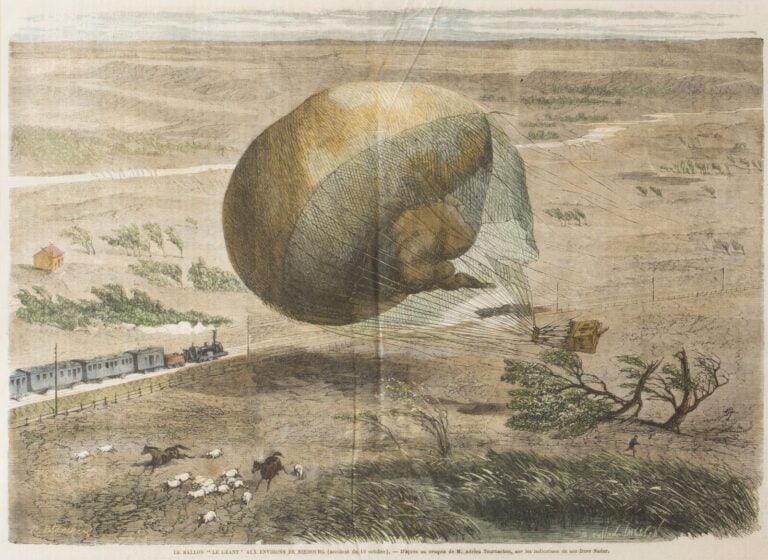 2 gravures aquarellées représentant Le Géant en difficulté le 19 octobre 1863.…