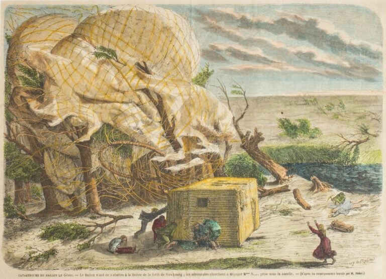 2 gravures aquarellées représentant Le Géant en difficulté le 19 octobre 1863.…