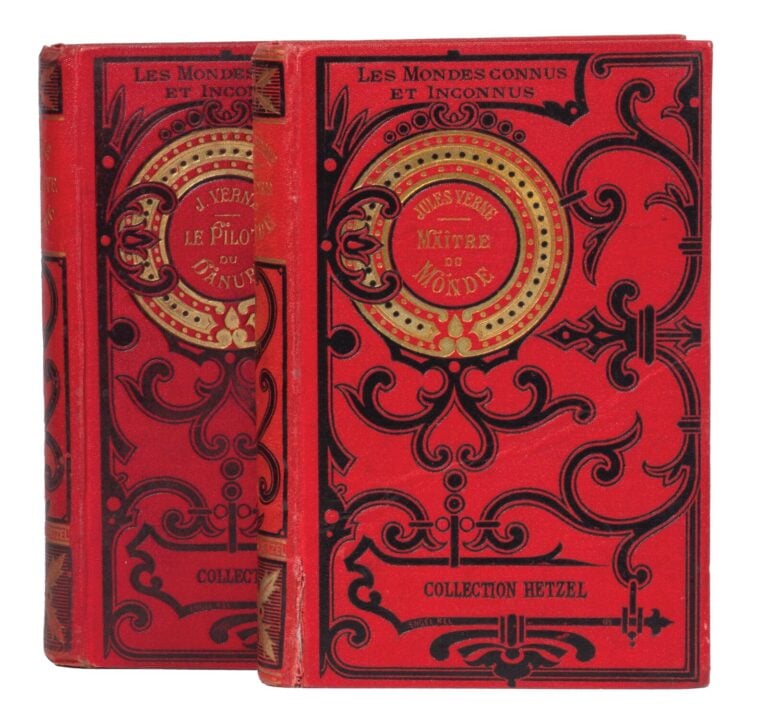 5 volumes in-18 de Jules Verne en reliure éditeur et en cartonnages. - Cinq sem…