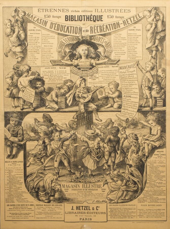 Affiche « Bibliothèque d'éducation et de récréation - Hetzel » pour les Étrenne…