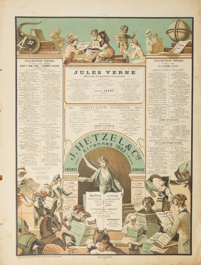 Affiche Hetzel pour les Étrennes 1882 dite « Le garçon à la plume d'oie ». Pari…