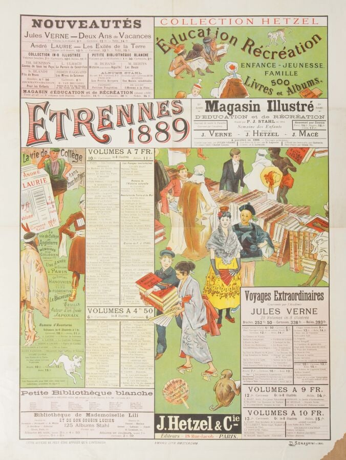 Affiche Hetzel pour les Étrennes 1889 dite « Librairie cosmopolite ». Paris, J.…