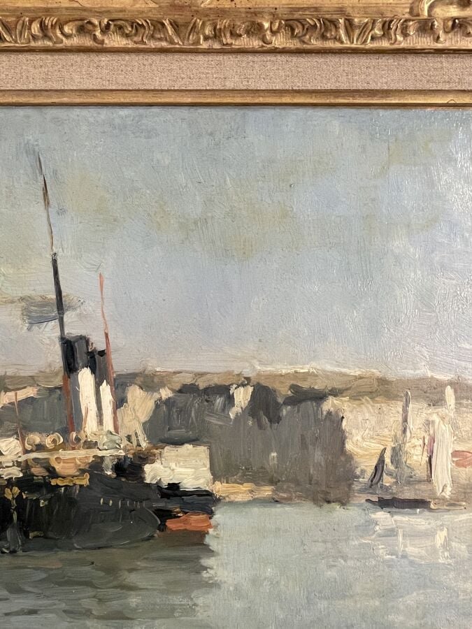 Albert - Marie LEBOURG (1849-1928) - Port de Dieppe - Vapeur amarré, 1881 - Hui…