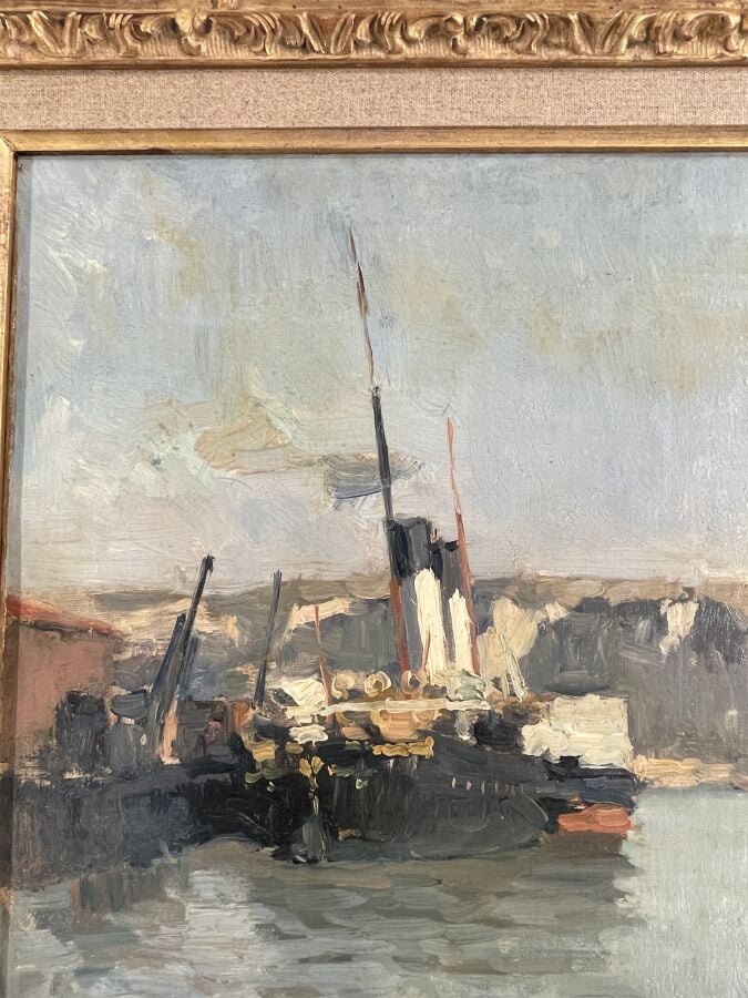 Albert - Marie LEBOURG (1849-1928) - Port de Dieppe - Vapeur amarré, 1881 - Hui…