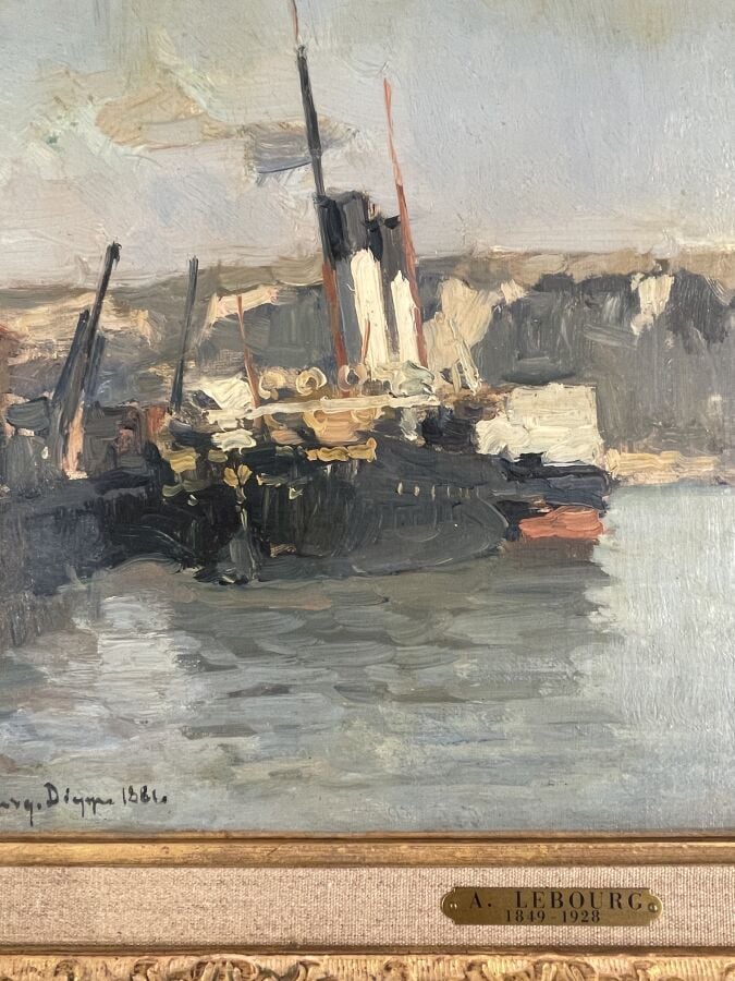 Albert - Marie LEBOURG (1849-1928) - Port de Dieppe - Vapeur amarré, 1881 - Hui…