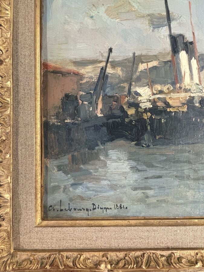 Albert - Marie LEBOURG (1849-1928) - Port de Dieppe - Vapeur amarré, 1881 - Hui…