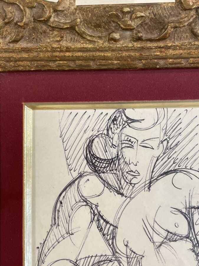 André LHOTE (1885-1952) (04433) - Femme nue allongée - Stylo bille sur papier,…