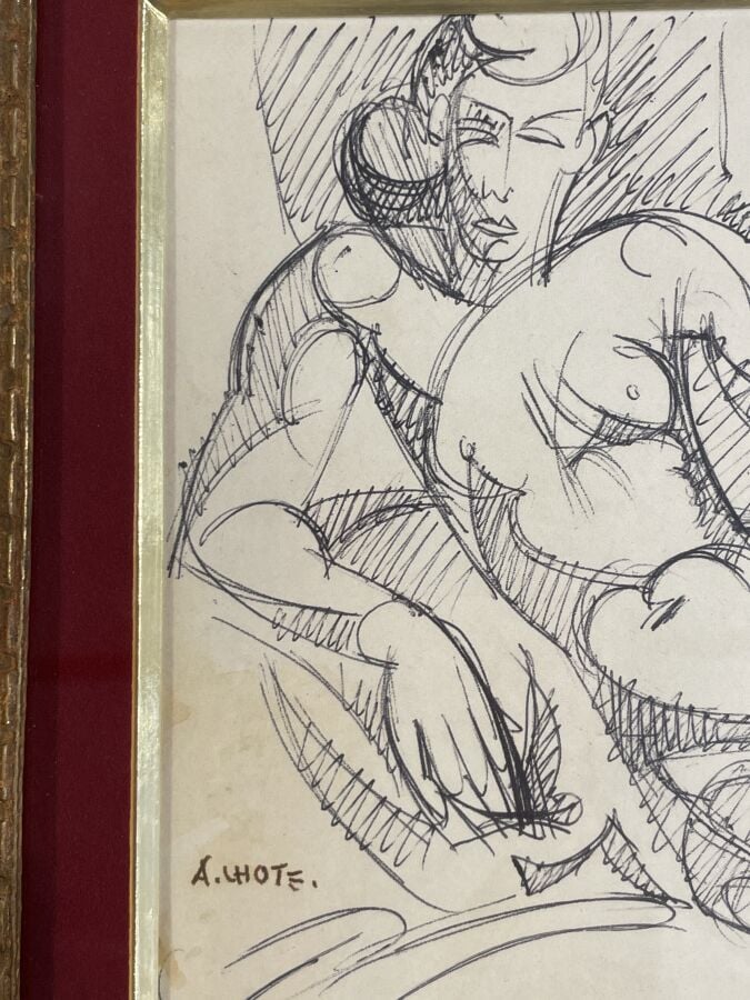 André LHOTE (1885-1952) (04433) - Femme nue allongée - Stylo bille sur papier,…