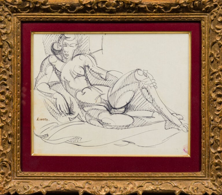 André LHOTE (1885-1952) (04433) - Femme nue allongée - Stylo bille sur papier,…