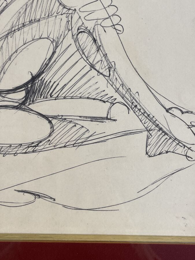 André LHOTE (1885-1952) (04433) - Femme nue allongée - Stylo bille sur papier,…