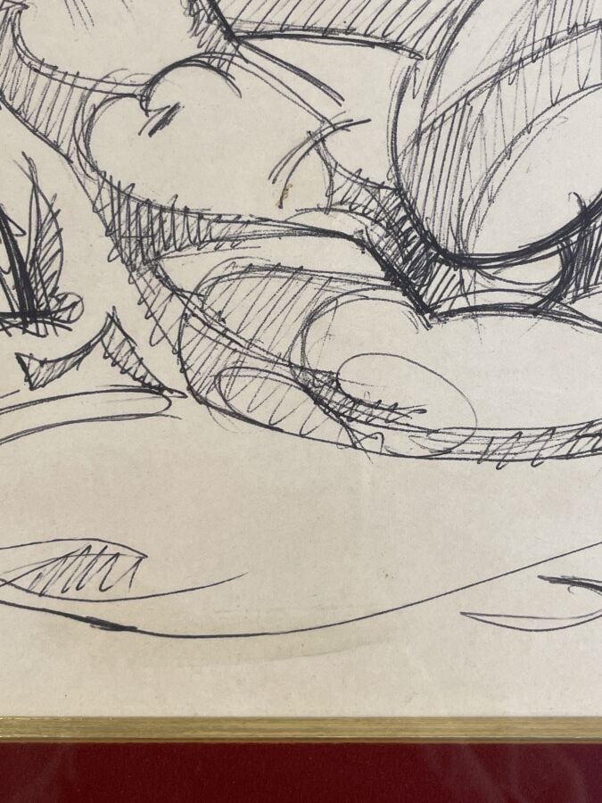 André LHOTE (1885-1952) (04433) - Femme nue allongée - Stylo bille sur papier,…