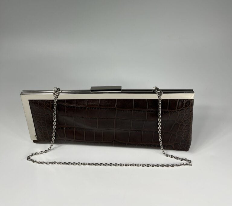 CALVIN KLEIN - Pochette rectangulaire en cuir embossé marron façon écailles, mi…