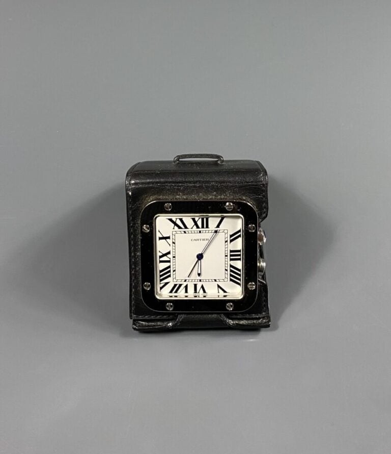 CARTIER - Pendulette de voyage ou de bureau Santos en acier - Mouvement quartz…