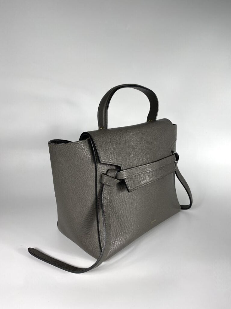 CÉLINE - Sac en cuir grainé gris « Micro Belt », poignée et bandoulière amovibl…