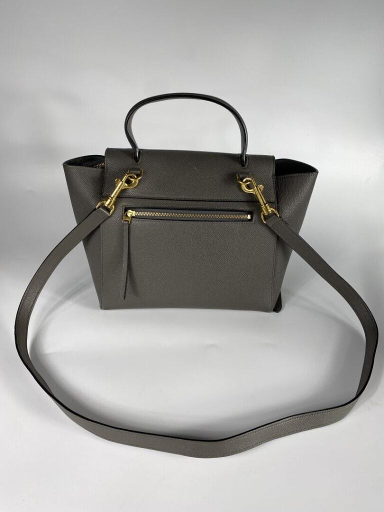CÉLINE - Sac en cuir grainé gris « Micro Belt », poignée et bandoulière amovibl…