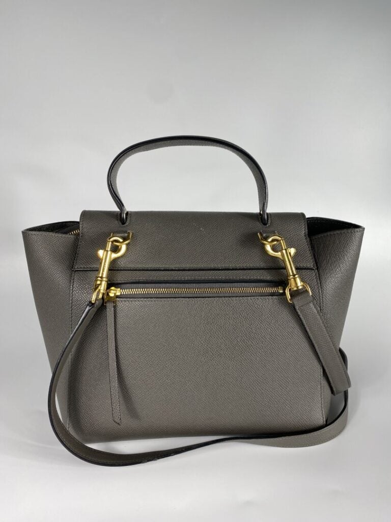 CÉLINE - Sac en cuir grainé gris « Micro Belt », poignée et bandoulière amovibl…