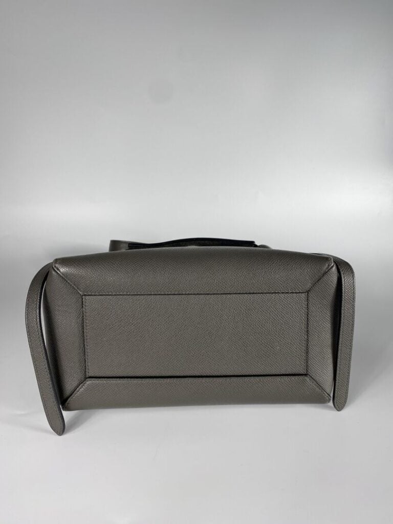 CÉLINE - Sac en cuir grainé gris « Micro Belt », poignée et bandoulière amovibl…