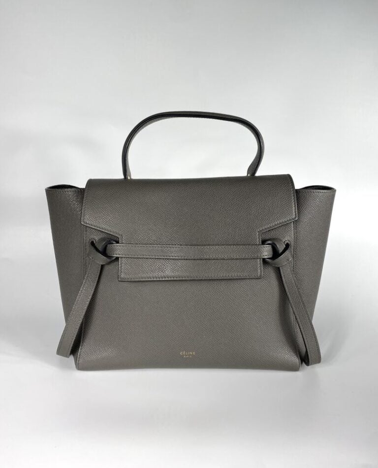 CÉLINE - Sac en cuir grainé gris « Micro Belt », poignée et bandoulière amovibl…