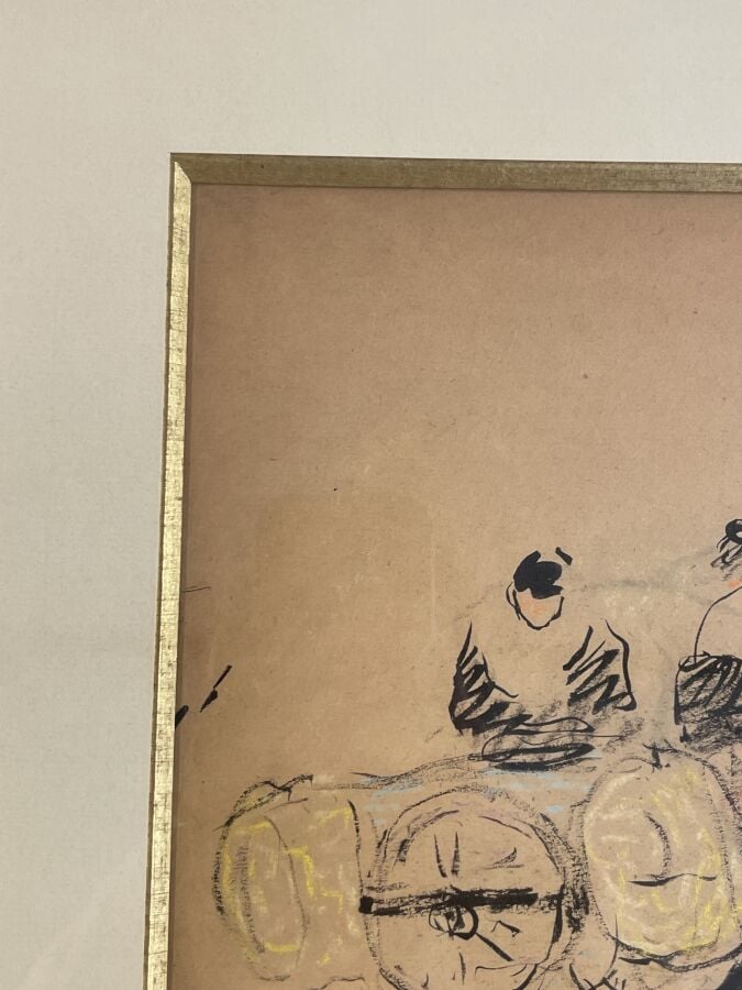 CHARLES CAMOIN (1879-1965) - Charrette - Encre de Chine et crayons de couleur s…